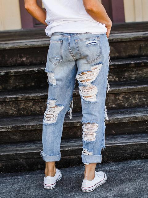 Norvielle Damen Loose Jeans aus Denim mit Löchern