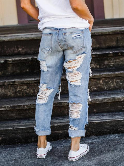 Norvielle Damen Loose Jeans aus Denim mit Löchern