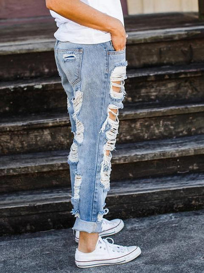 Norvielle Damen Loose Jeans aus Denim mit Löchern