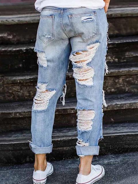 Norvielle Damen Loose Jeans aus Denim mit Löchern