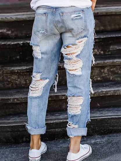 Norvielle Damen Loose Jeans aus Denim mit Löchern