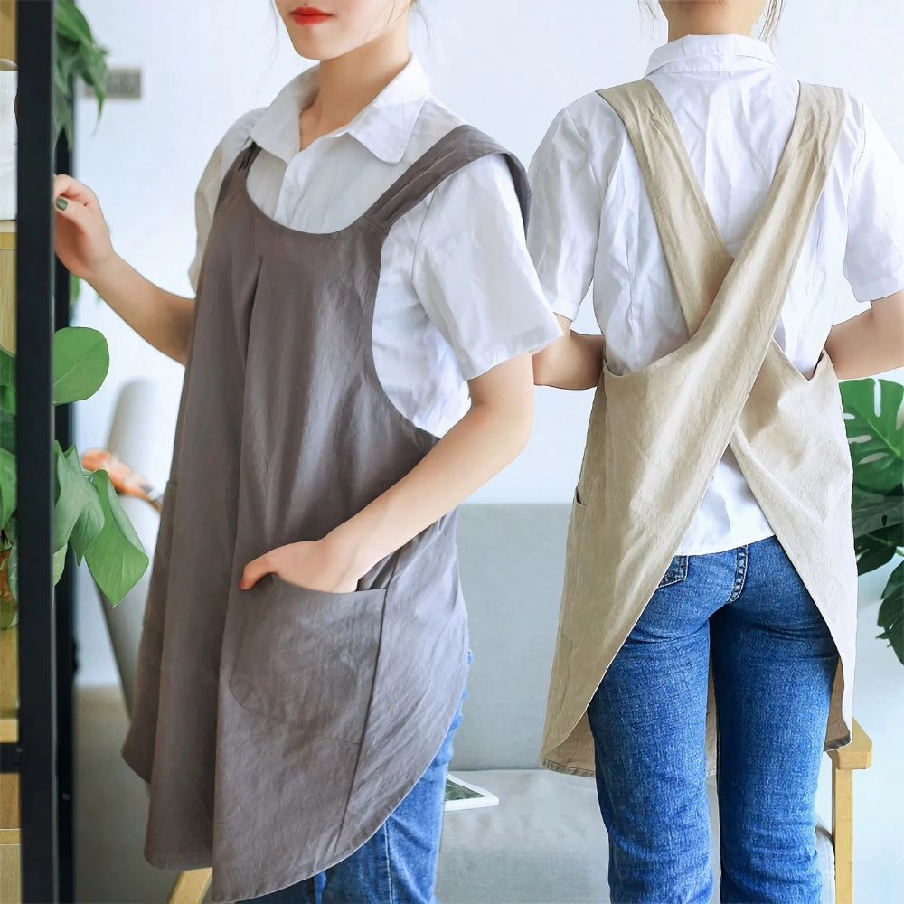 Koreanisches Kreuzrücken-Schürzenkleid Damen Baumwolle Schwarz - Norvielle