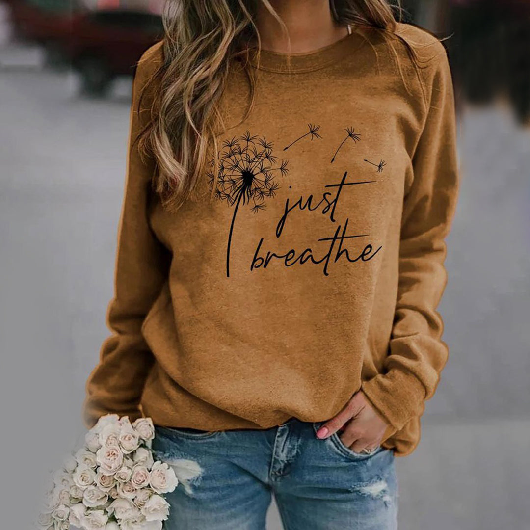 Damen Sweatshirt Rundhals Weicher Baumwollmix Grafikdruck - Norvielle