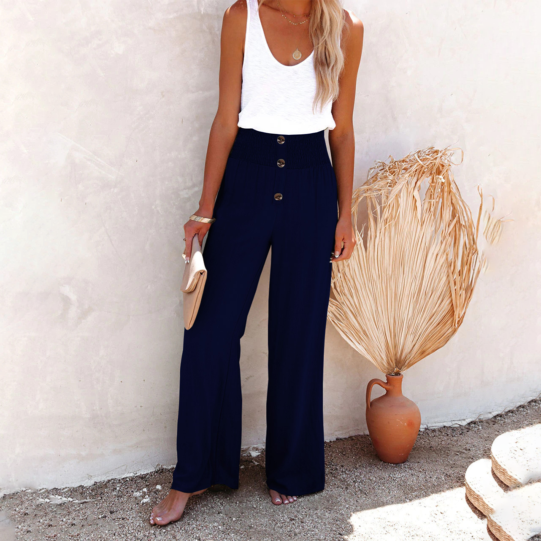 Damen High-Waist Hosen Weites Bein Bequem