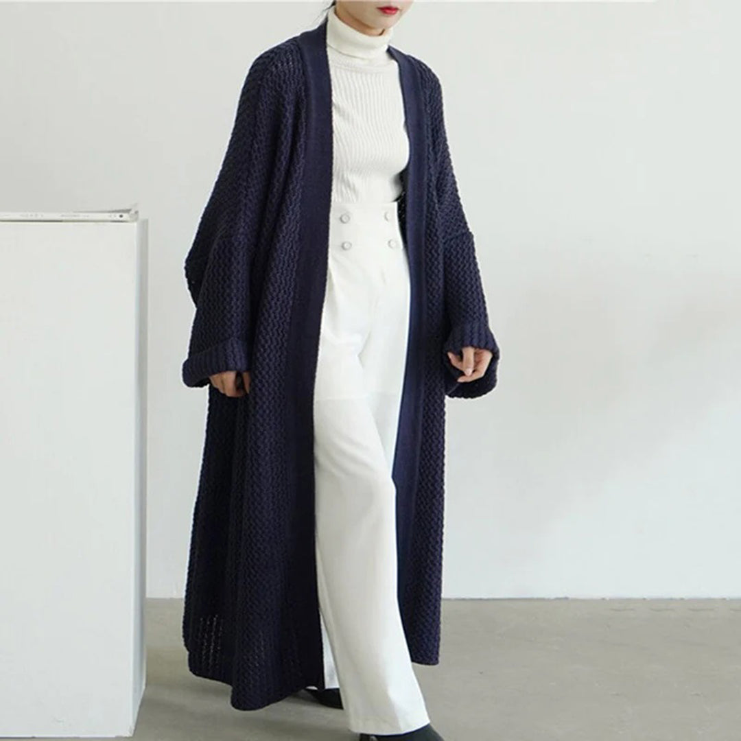 Damen Lange Strickjacke Offene Vorderseite