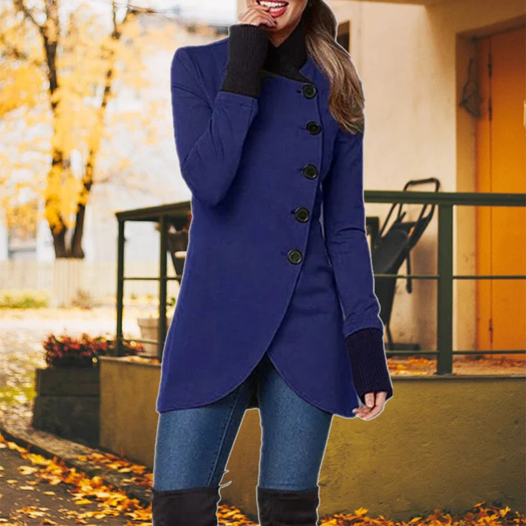 Damen Mantel Asymmetrisch Elegante Knopfleiste