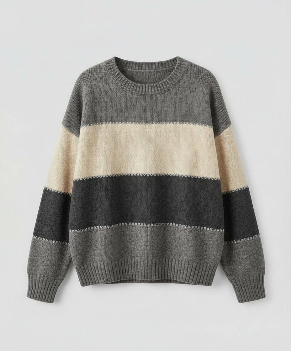 Damen Sweatshirt Streifen Baumwolle Grau