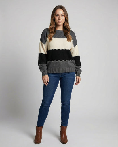 Damen Streifenpullover Bequem Locker