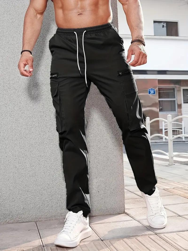 Herren Joggerhose Nero Cargo Baumwolle Elastisch Schwarz - Norvielle
