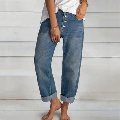 Damen Frühlingsjeans Knopfleiste Entspannte Passform