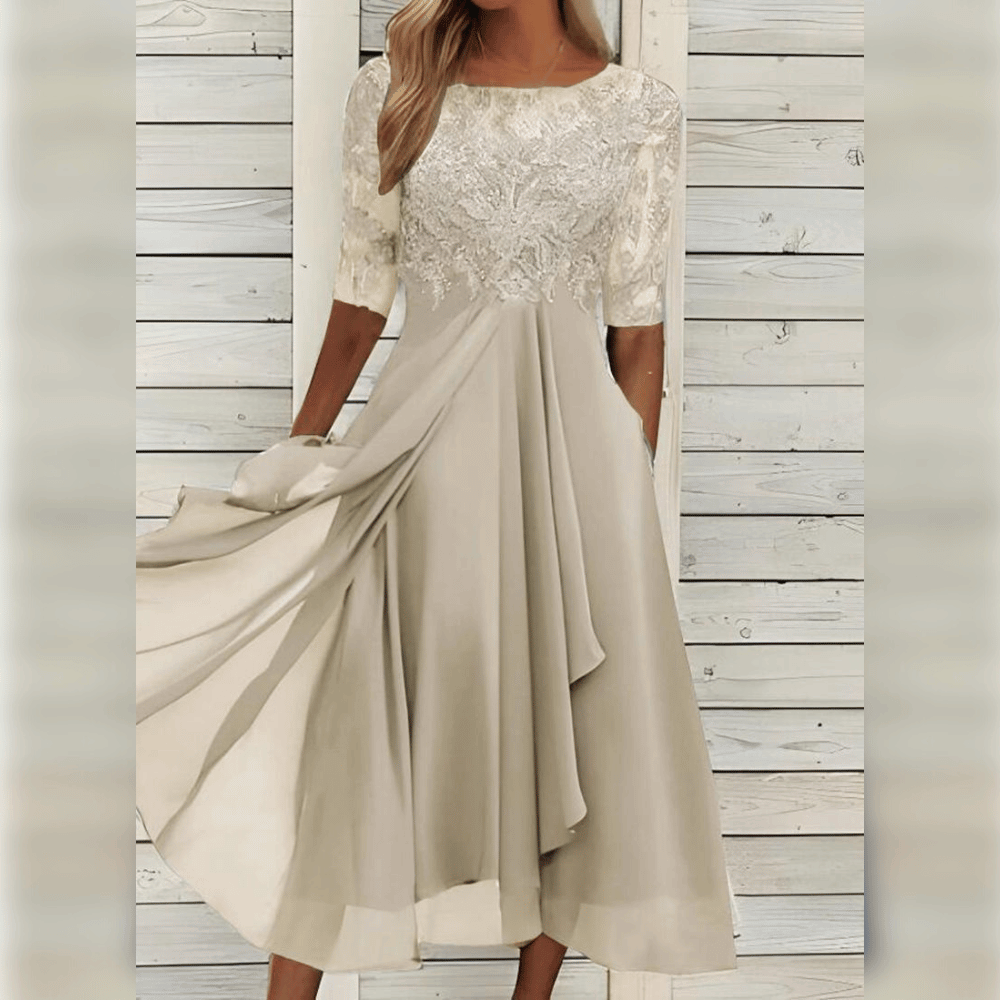 Damen Abendkleid Spitze Dreiviertelarm