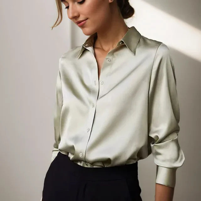 Damen Formelle Bluse Langärmlig Mit Kragen Knopfleiste - Norvielle