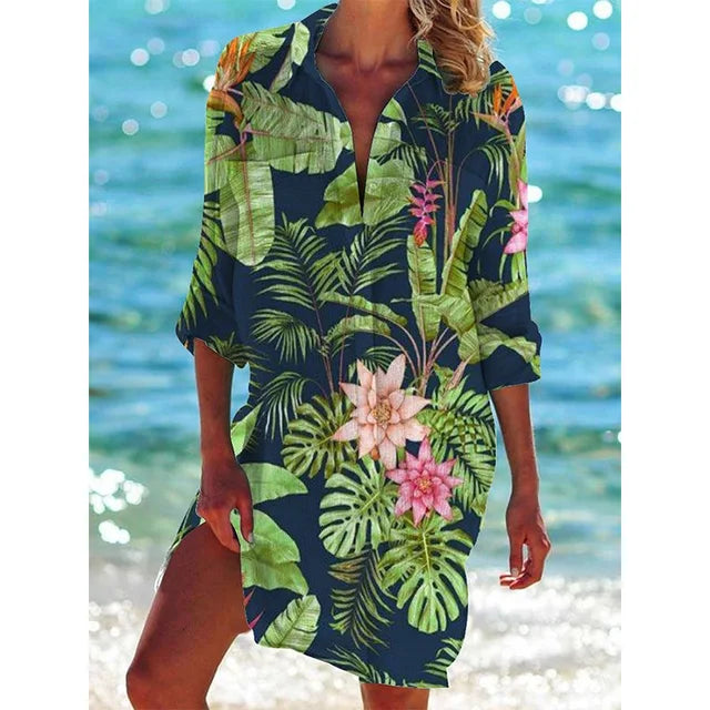 Damen Bluse Hawaii-Druck Tropische Blumen