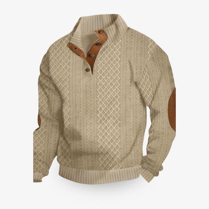 Herren Strickpullover halbgeknöpft Struktur Optik Beige - Norvielle