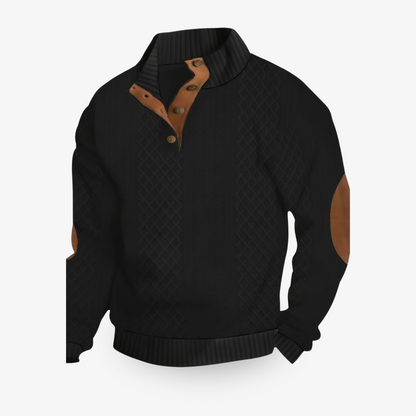 Herren Strickpullover halbgeknöpft Struktur Optik Beige