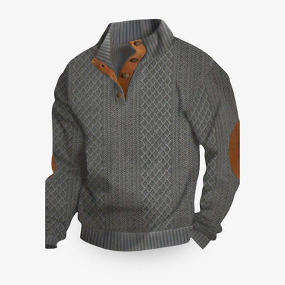 Herren Strickpullover halbgeknöpft Struktur Optik Beige
