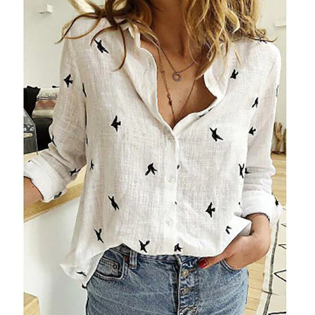 Damen Langarm Bluse mit Knöpfen Elegantes Design