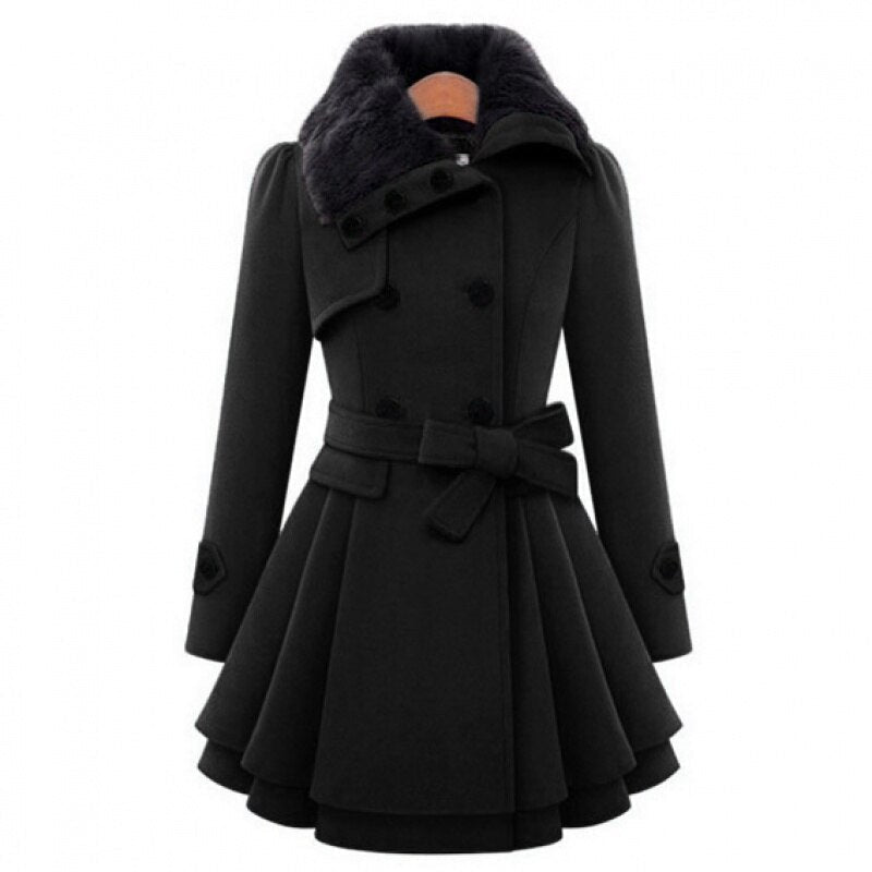 Dalia Damen Wintermantel Kunstfellkragen