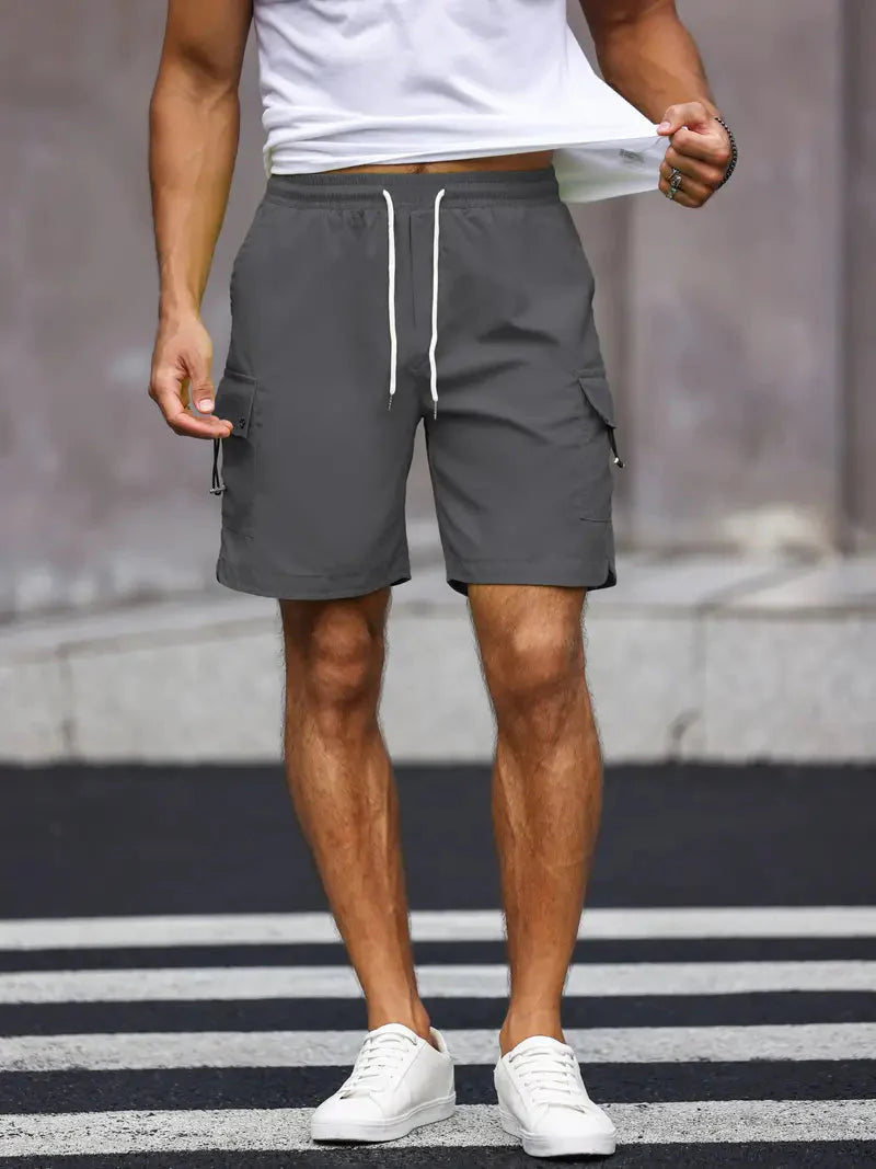 Noam Cargo-Kurzhose | Herren Casual Shorts mit Kordelzug-Grau-S-Chaps Herrenmode