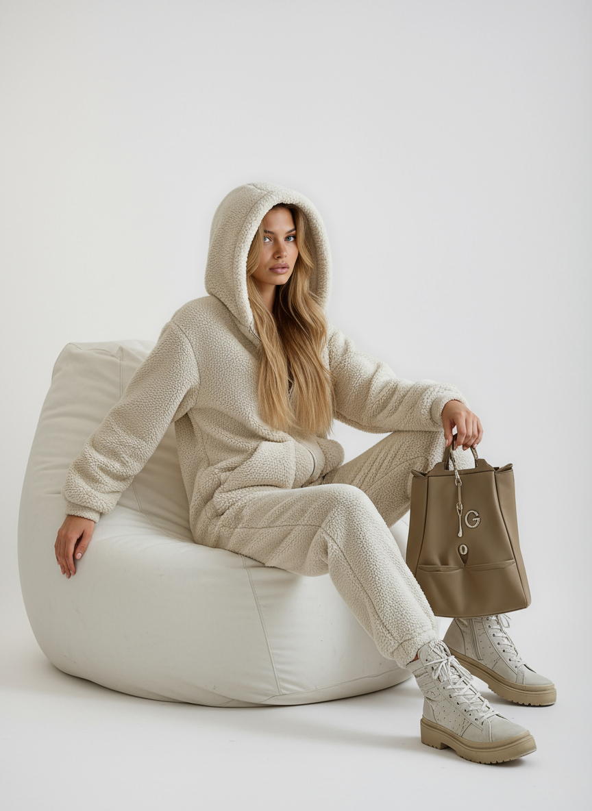 close-up teddy stoff onesie warm und kuschelig
