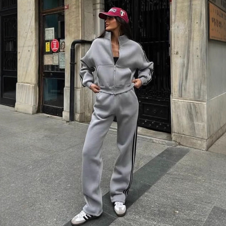 Damen Sportset Gefütterte Jacke Elastische Hose