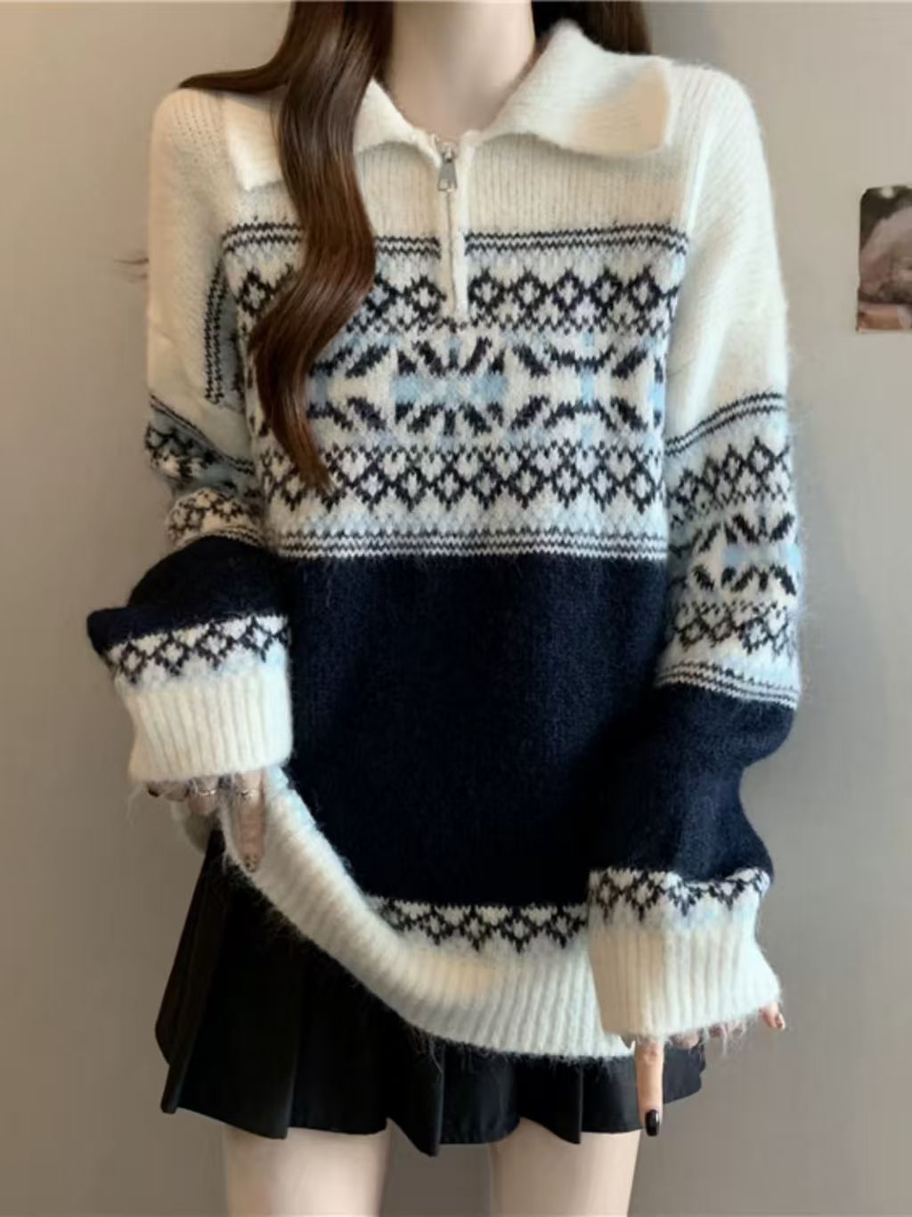 Damen Strickpullover Norweger Muster Norvielle