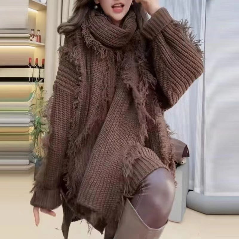 Damen Grobstrickpullover V-Ausschnitt Französer