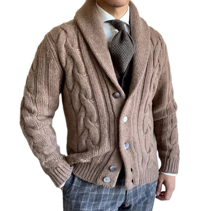 Herren Grobstrickjacke Zopfmuster Moderner Kragen Warm