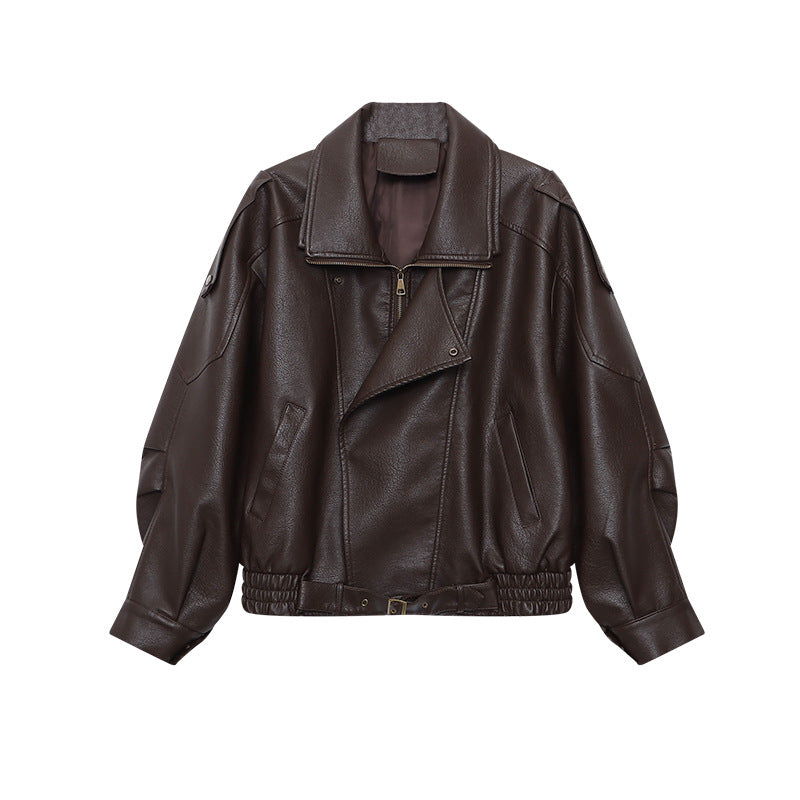 Damen Kunstlederjacke Oversized Dekorative Knöpfe