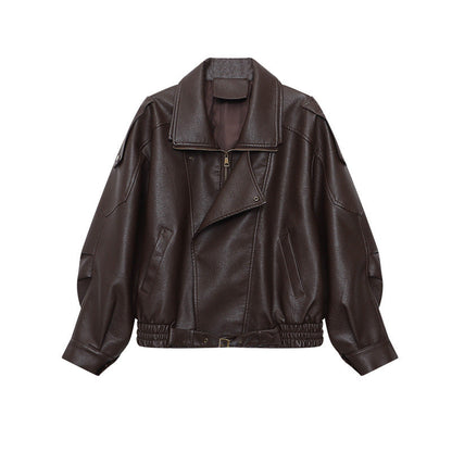 Damen Kunstlederjacke Oversized Dekorative Knöpfe