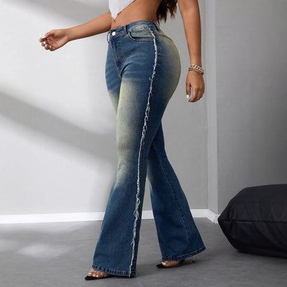 Damen Bootcut Jeans Hochbund Leichter Denim