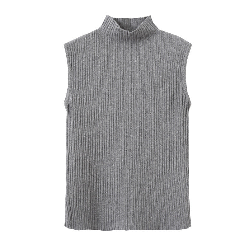 Damen Rippstrick Oberteil Hellbeige Stehkragen Norvielle