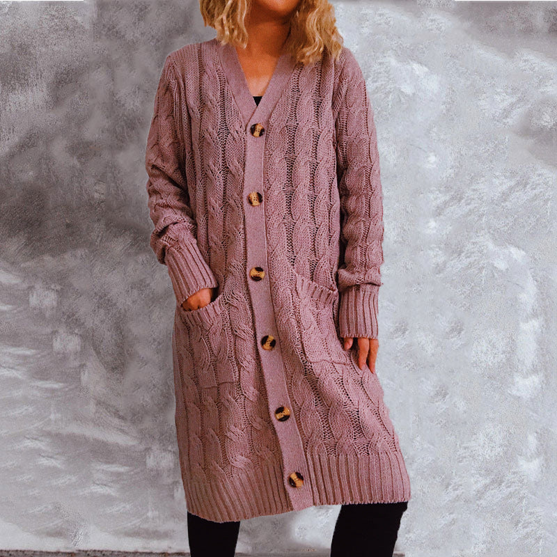 Damen Grobstrick Cardigan mit Taschen und Knöpfen Beige