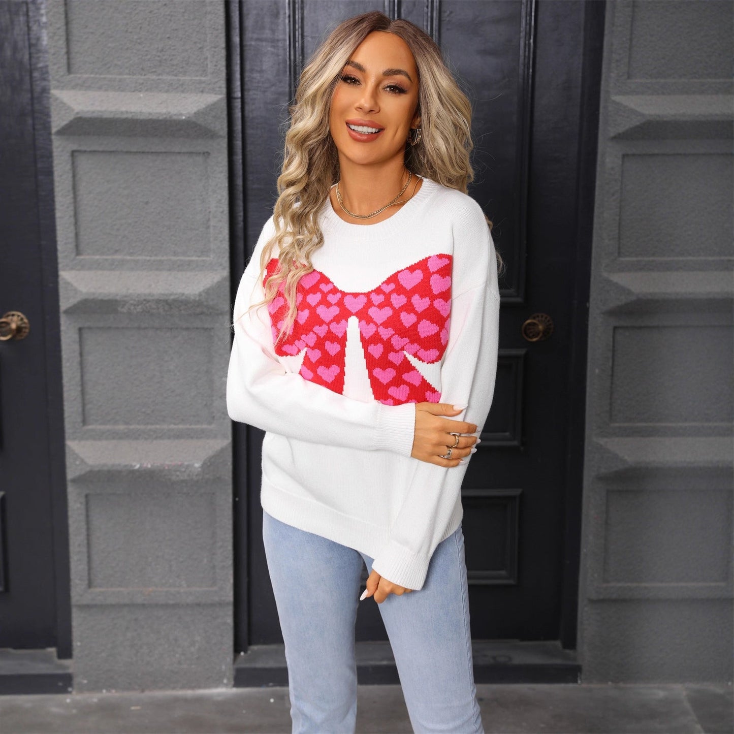 Damen Pullover Herzmotiv Weite Ärmel Norvielle