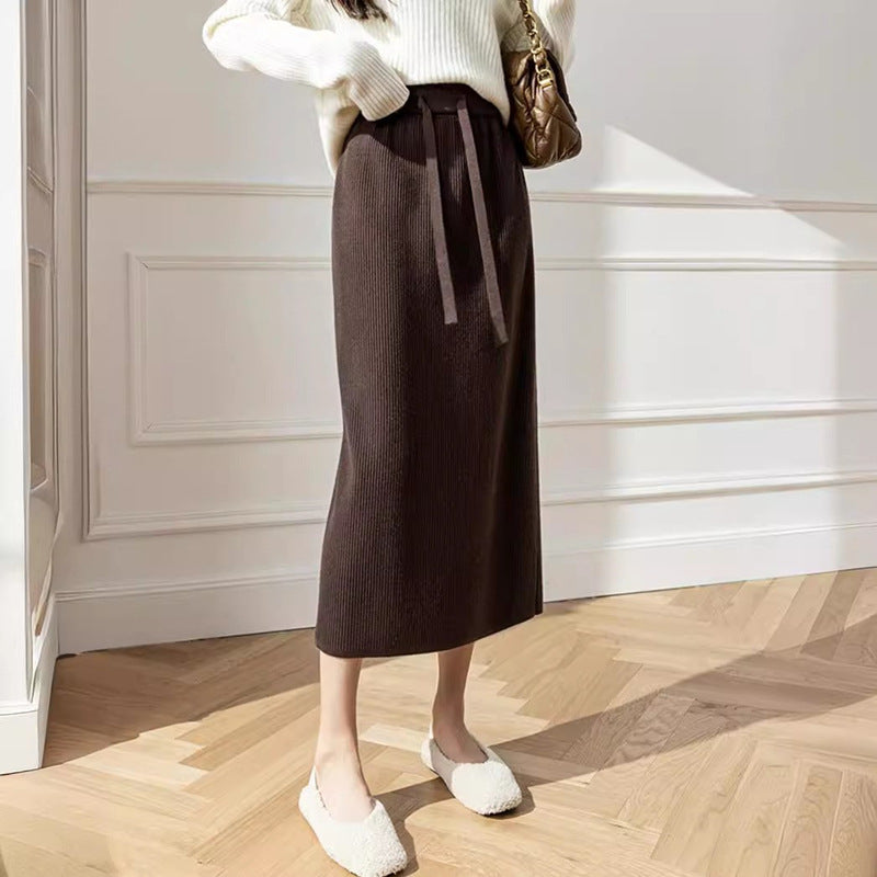 Damen Midi-Rock Elastischer Bund Taillierender Gürtel