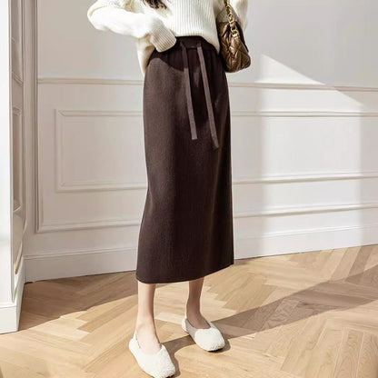 Damen Midi-Rock Elastischer Bund Taillierender Gürtel