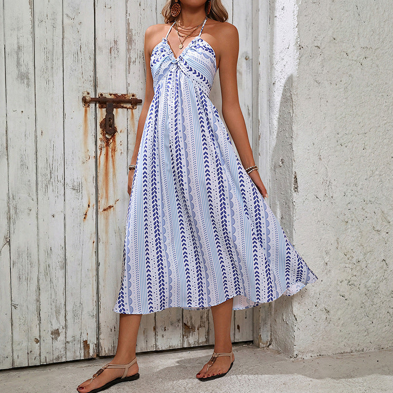 Damen Maxikleid V-Ausschnitt Geflochtener Rücken Norvielle