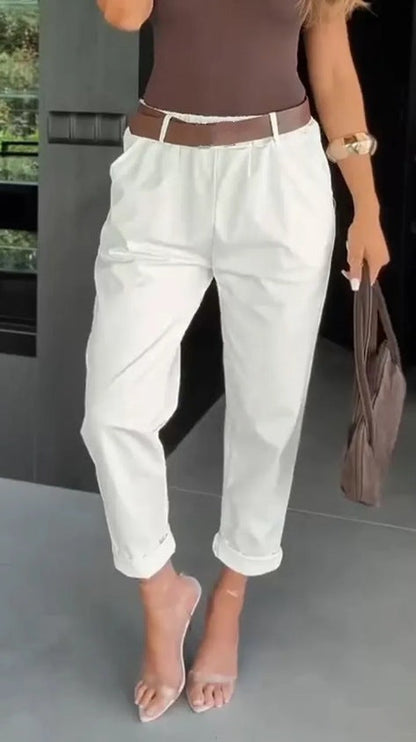 Damen Chinohose Elastischer Bund Weites Bein Norvielle