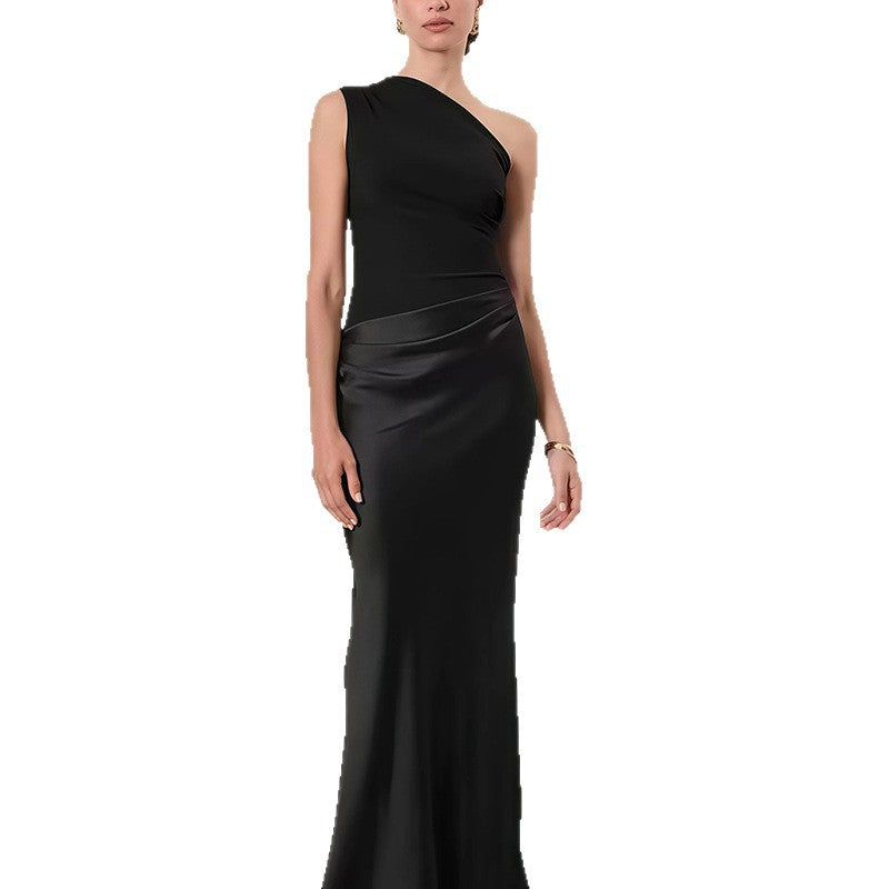 Damen Asymmetrisches Abendkleid Schimmernder Satin Norvielle