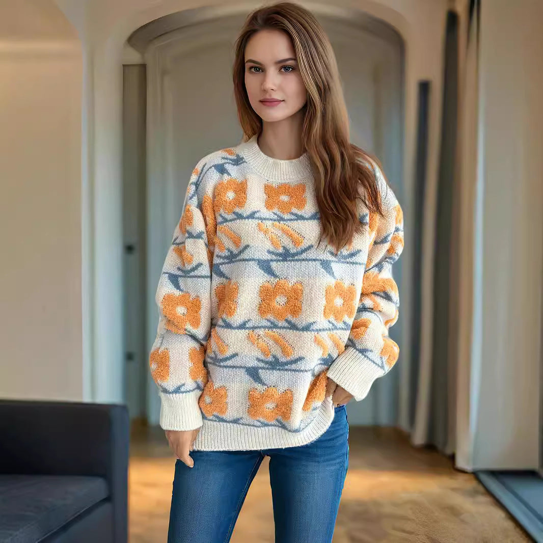 Damen Strickpullover Kuschelig Floral 3D-Applikationen Norvielle