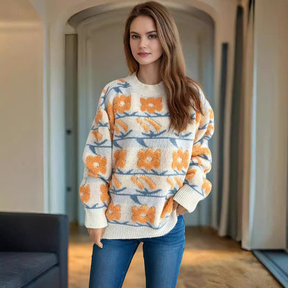 Damen Strickpullover Kuschelig Floral 3D-Applikationen Norvielle