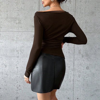 Damen Oberteil Langarm Asymmetrischer Schnitt Norvielle