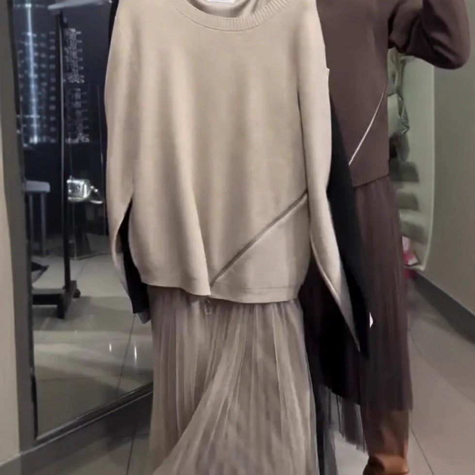 Damen Asymmetrischer Pullover mit Drapierung Norvielle