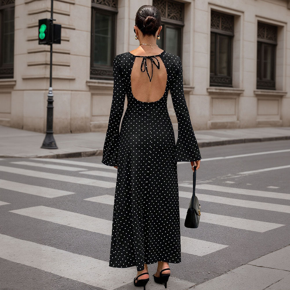 Damen Maxi-Kleid Punkte-Dessin Ärmel Norvielle