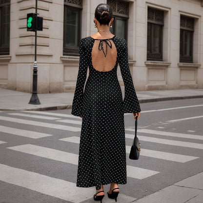 Damen Maxi-Kleid Punkte-Dessin Ärmel Norvielle