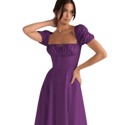 Damen Elegantes Midikleid Puffärmel Raffinierter Ausschnitt Norvielle