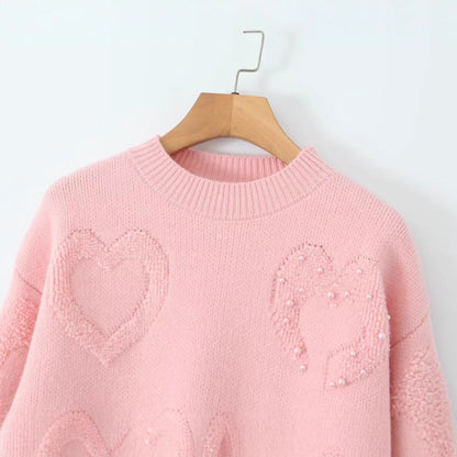Damen Strickpullover Herzmotiv Weich Norvielle