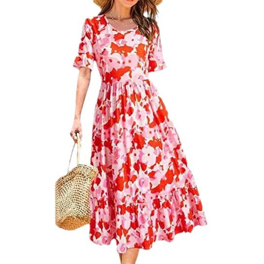 Damen Midikleid Floralmuster Volantabschluss