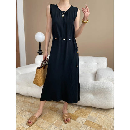 Damen Maxikleid Elegantes Design Mit Knöpfen