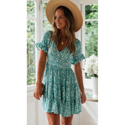 Damen Sommerkleid Florale Rüschen Leicht Durchsichtig - Norvielle